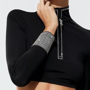 Adam Selman Sport Flawed Crystal Zip Up Crop Top